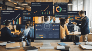 Automatización de marketing 2026 visualizada en un flujo de trabajo en pantalla