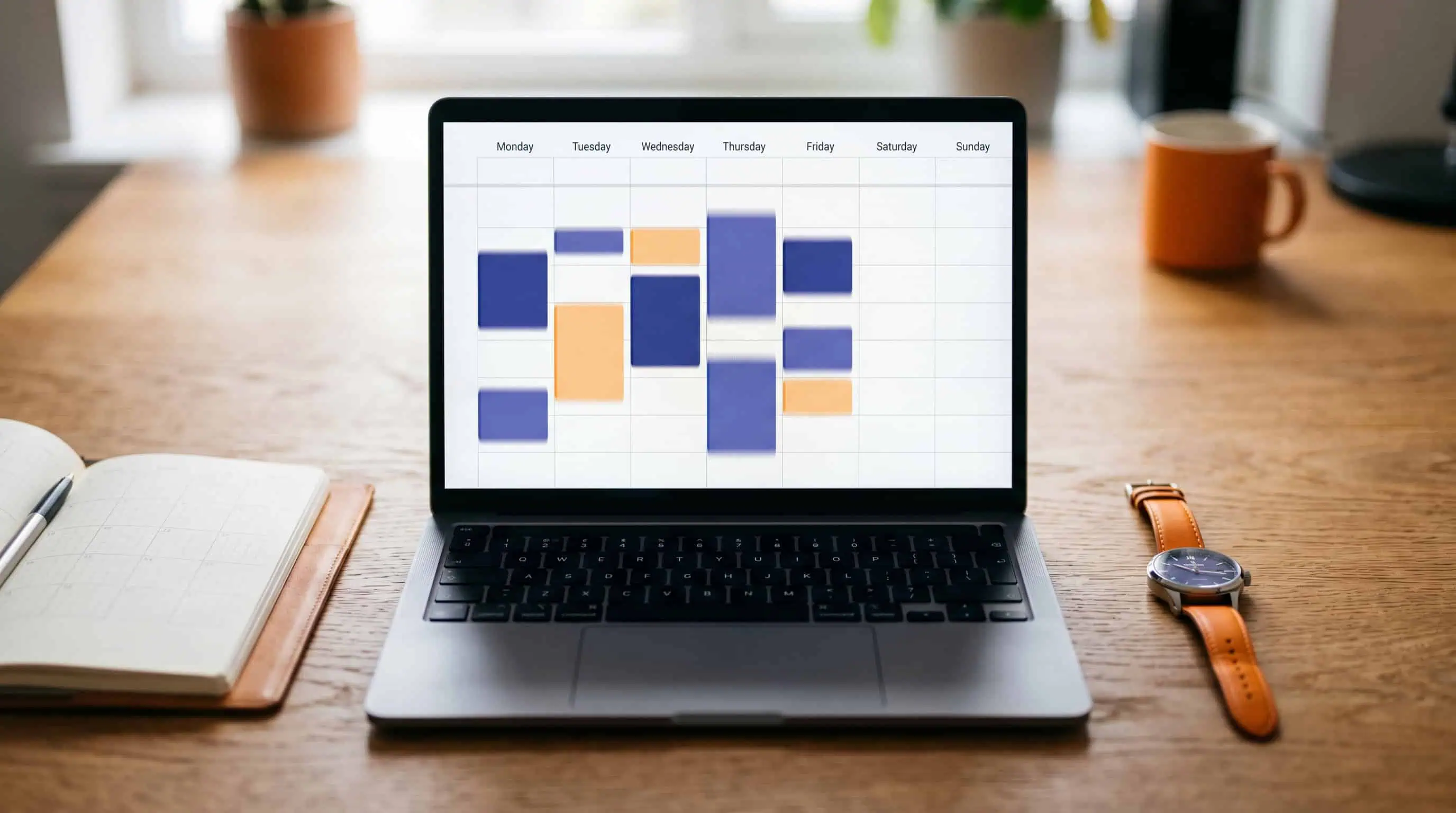 Hackeando el Reloj: Las Mejores Aplicaciones de Inteligencia Artificial para Productividad Personal (Análisis 2026) 1 Calendario inteligente reorganizando bloques de tiempo automáticamente en una laptop