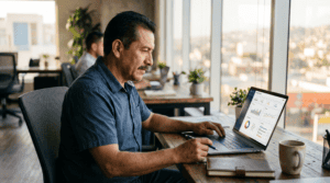 Dueño de una PyME revisando un panel digital para digitalizar su negocio en 2026