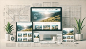 Diseño web responsivo mostrado en computadora, tablet y celular