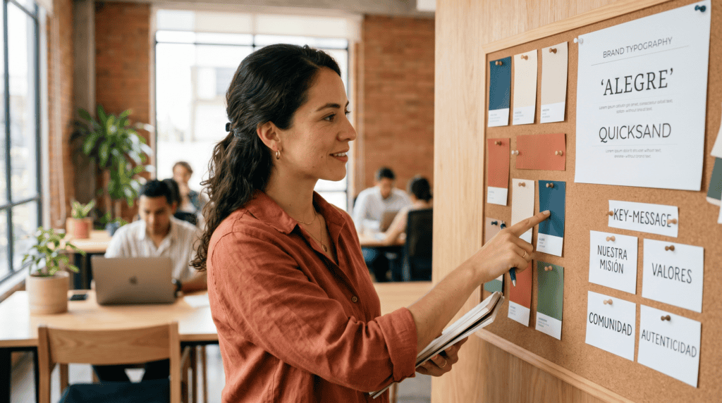 Guía de branding para PyMEs: dueña de negocio definiendo el sistema de marca