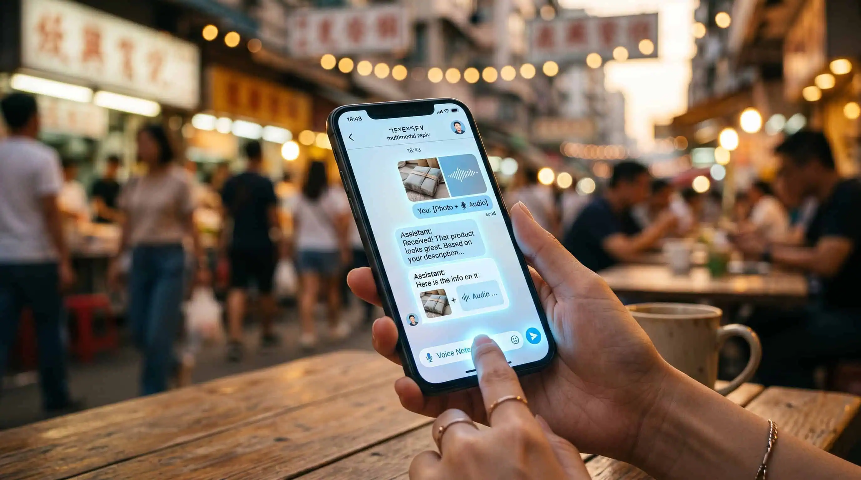 Chatbot multimodal respondiendo con voz e imagen a un cliente
