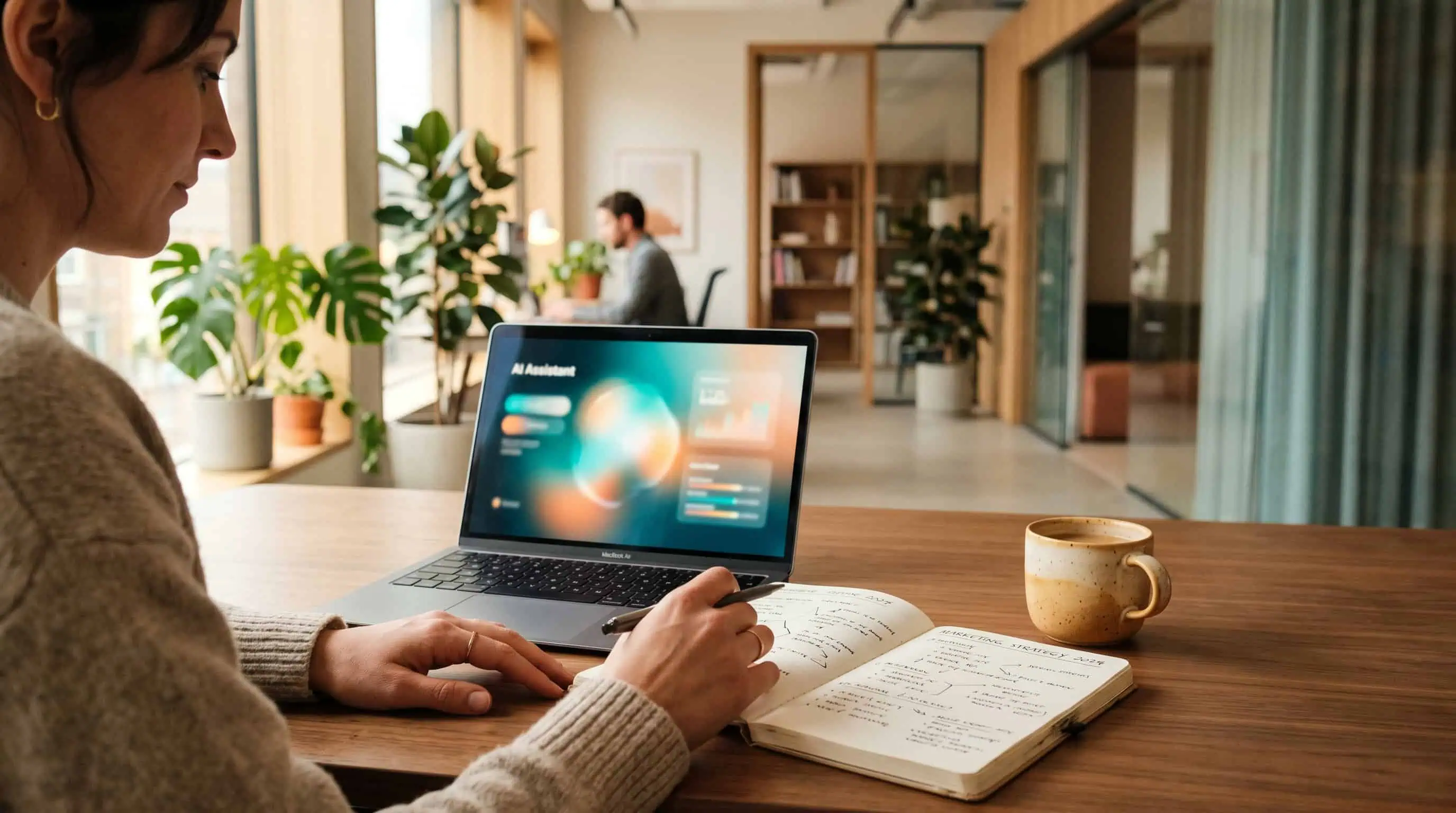 ¿Qué hace un marketero en una empresa? 2 Marketero usando inteligencia artificial como apoyo en su trabajo de marketing