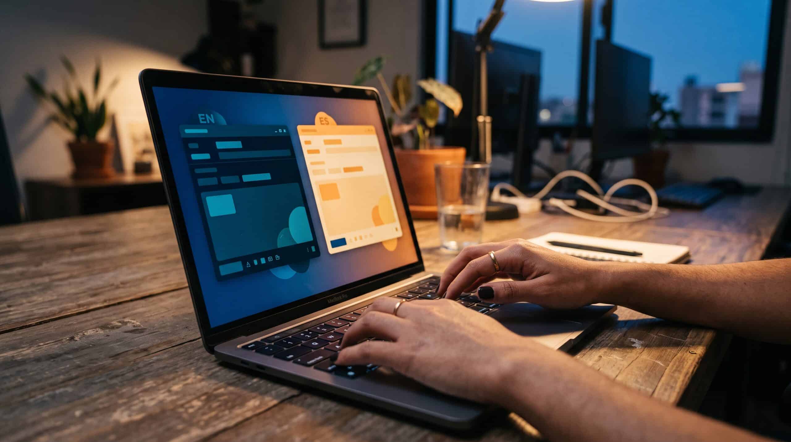 Compositor de email dual bilingüe español e inglés generado con IA, sin texto legible