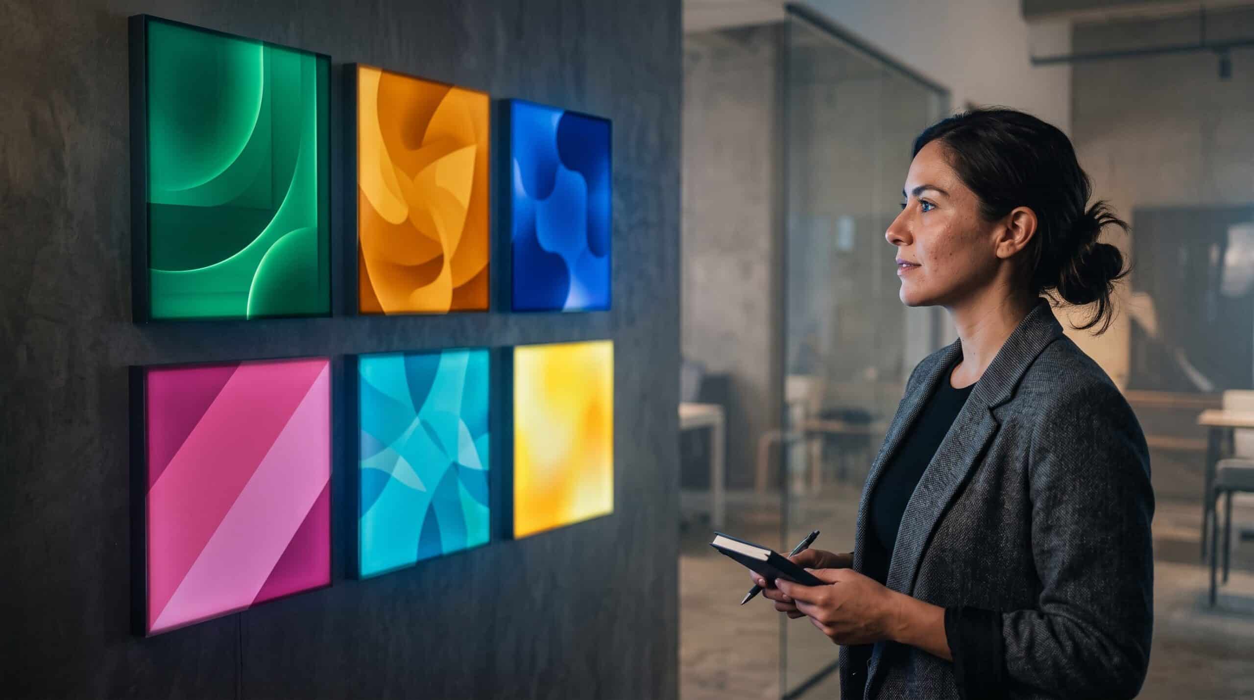 Las 6 áreas del marketing donde la IA rinde más para una PyME representadas como paneles abstractos