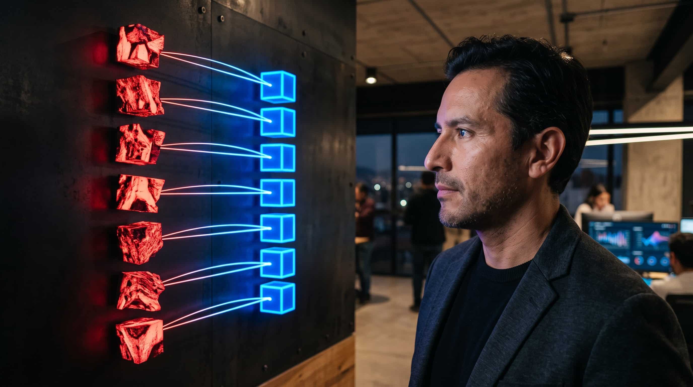 Transformación de errores rojos a fixes azules conectados por arcos de luz