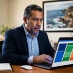 Agente inmobiliario mexicano comparando Mifichaweb vs portales inmobiliarios en su laptop