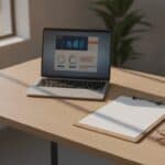 Escritorio de oficina en Tijuana con laptop, checklist y cafe: auditoria de IA antes de implementar