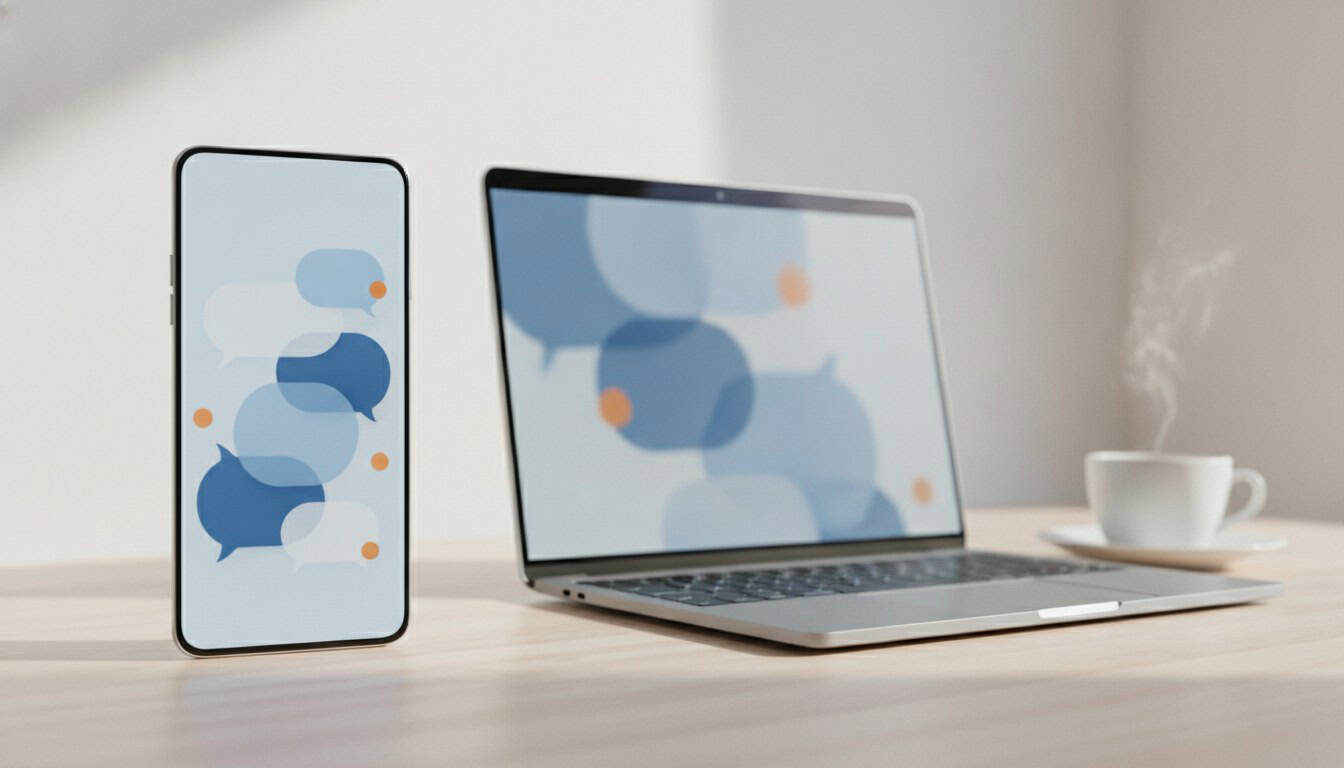 Tareas diarias de una pequena empresa apoyadas con inteligencia artificial: movil y laptop