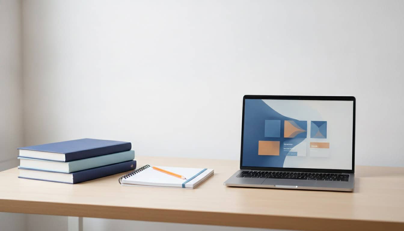 Comparativa entre un curso de IA y la implementacion con un consultor de IA: libros y laptop