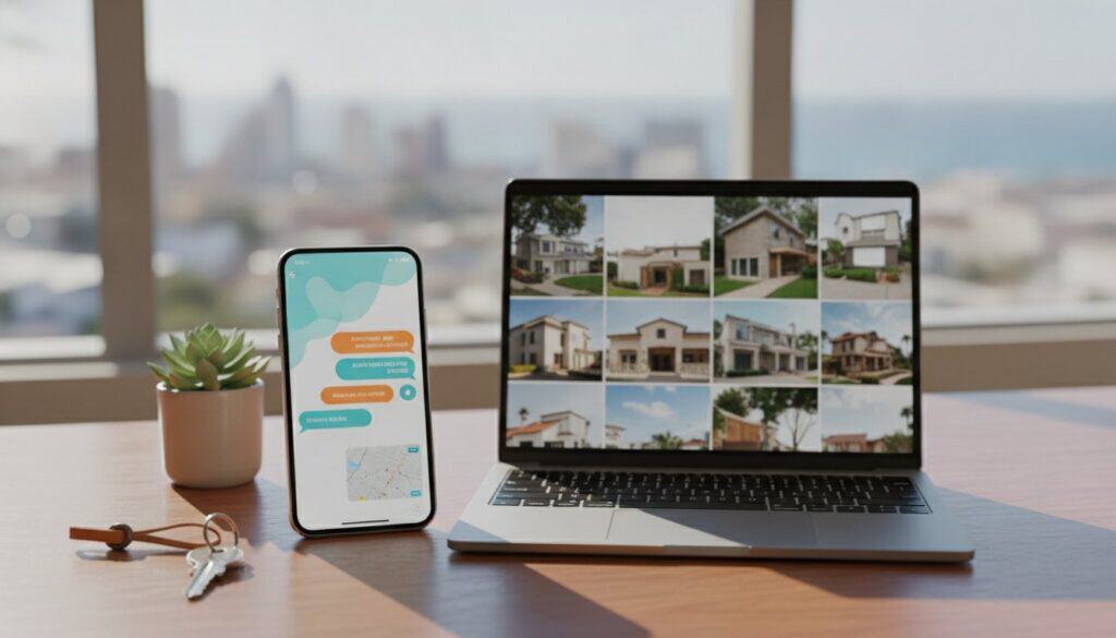 ¿Por qué ChatGPT No Recomienda Tu Inmobiliaria? GEO para Bienes Raíces en el Corredor Tijuana-San Diego 1 Comprador consultando un motor de IA sobre inmobiliarias en el corredor Tijuana San Diego
