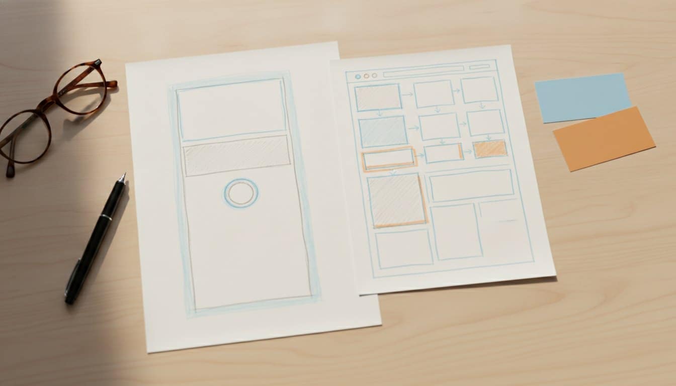 Comparacion de wireframes: una landing page frente a un sitio web completo